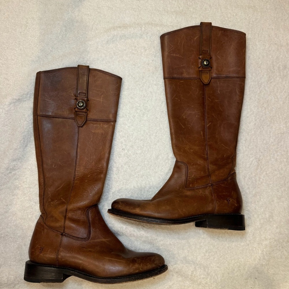 FRYE Women's Tall Riding Boots Brown Leather Side Zip Knee High Size 7